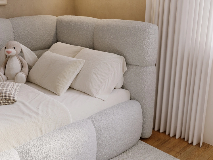 Gepolstertes Jugend-Einzelbett mit Bettkasten und Lattenrost 90x200 Modo One Links Grau