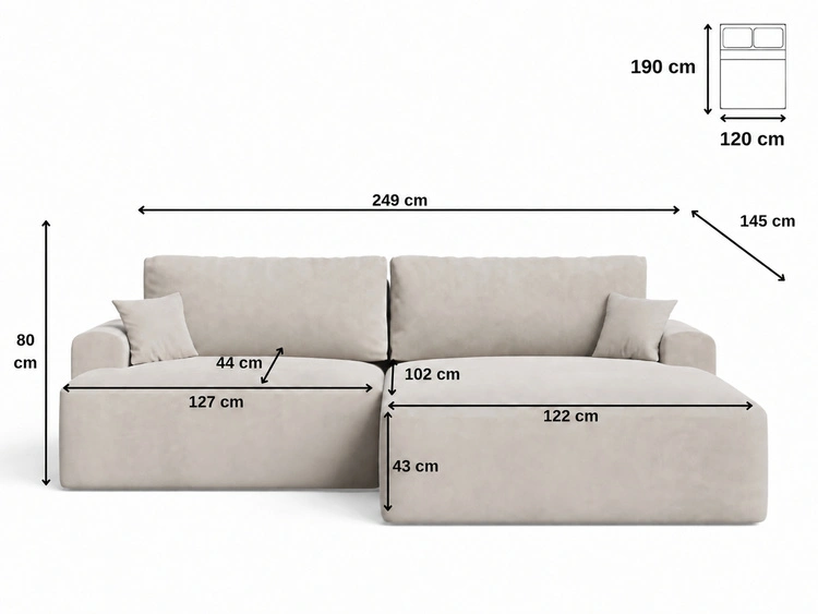 Ecksofa L-Form mit Schlaffunktion und Bettkasten Serene Rechts Beige