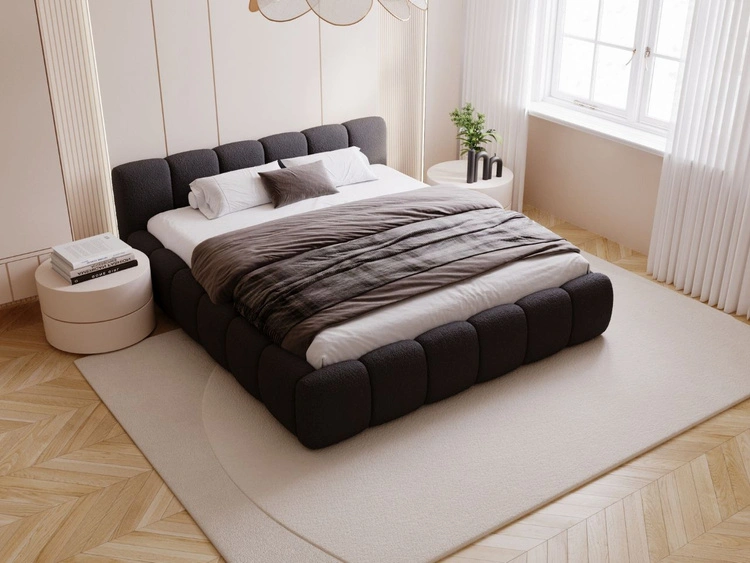 Polsterbett ohne Bettkasten mit Lattenrost 180x200 Cloud Low aus Bouclé-Stoff Schwarz