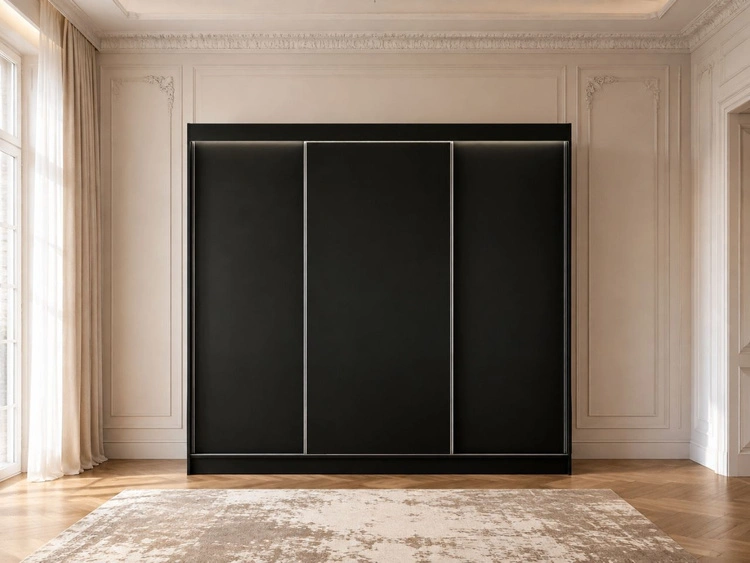 Schiebetürenschrank 250 cm mit LED-Beleuchtung Diano Schwarz