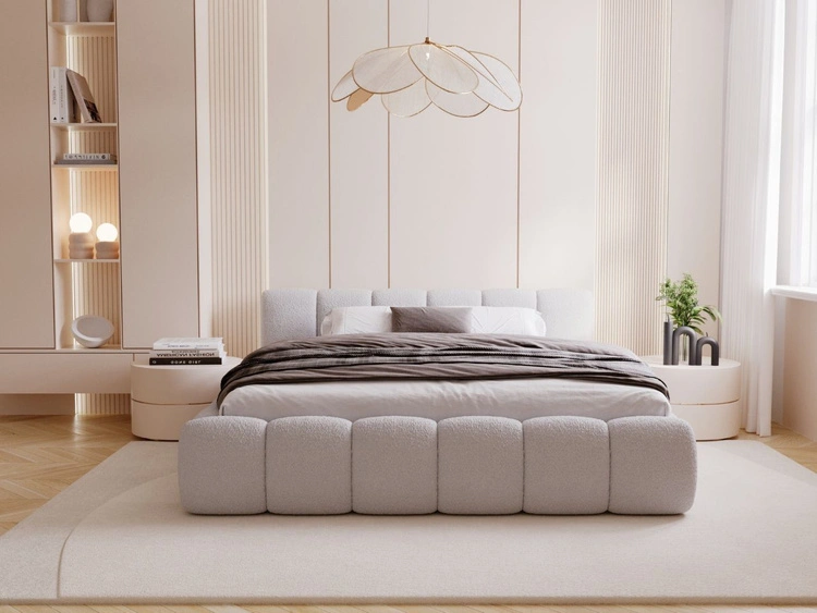 Polsterbett ohne Bettkasten mit Lattenrost 200x200 Cloud Low aus Bouclé-Stoff Grau
