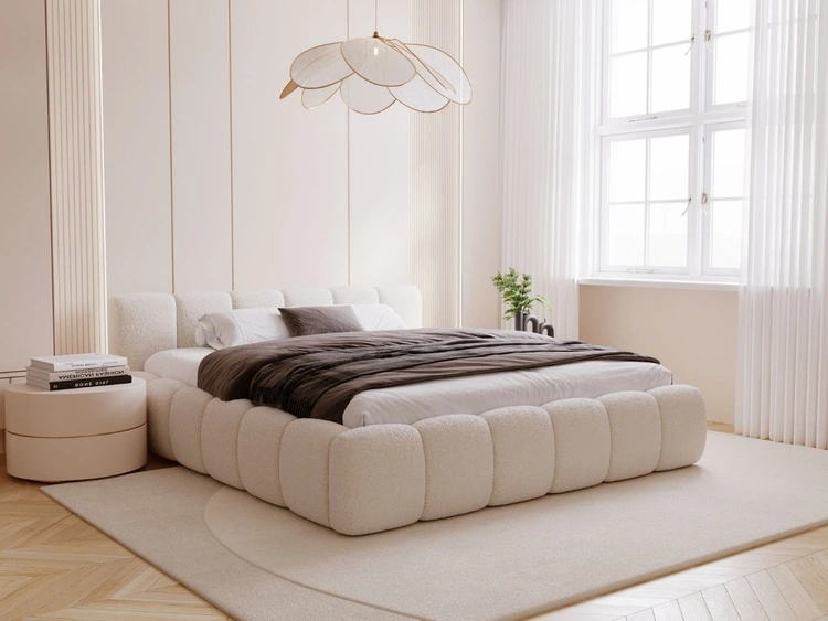 Polsterbett ohne Bettkasten mit Lattenrost 140x200 Cloud Low aus Bouclé-Stoff Beige