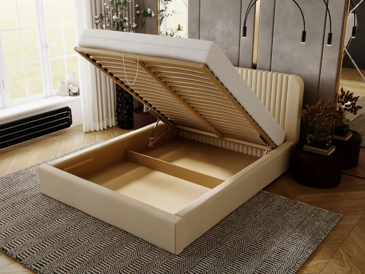Polsterbett mit Bettkasten und Lattenrost 160x200 Malmo Beige