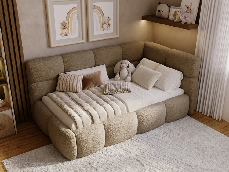 Gepolstertes Jugend-Einzelbett mit Bettkasten und Lattenrost 90x200 Modo One Links Braun