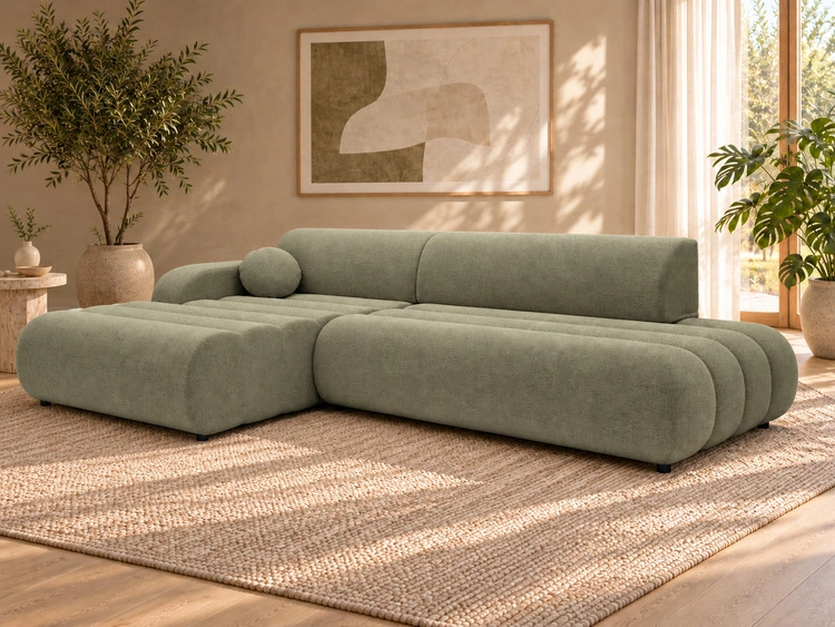 Ecksofa L-Form mit Schlaffunktion und Bettkasten Lisso Links Grün