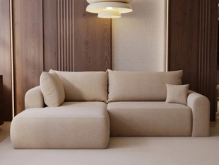 Ecksofa L-Form mit Schlaffunktion und Bettkasten Savana Bis Beige 