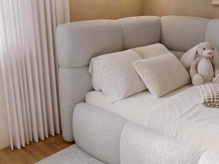 Gepolstertes Jugend-Einzelbett mit Bettkasten und Lattenrost 90x200 Modo One Rechts Grau