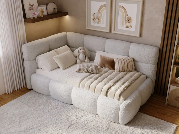 Gepolstertes Jugend-Einzelbett mit Bettkasten und Lattenrost 90x200 Modo One Rechts Grau