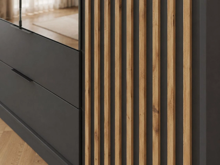 Kleiderschrank mit Spiegel 206 cm Macron Graphit, Artisan Eiche