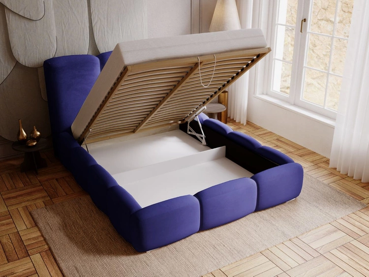 Polsterbett mit Bettkasten und Lattenrost 180x200 Bubble Blau