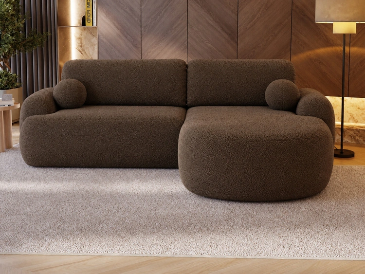 Ecksofa L-Form Rechts mit Schlaffunktion und Bettkasten Aurio Braun