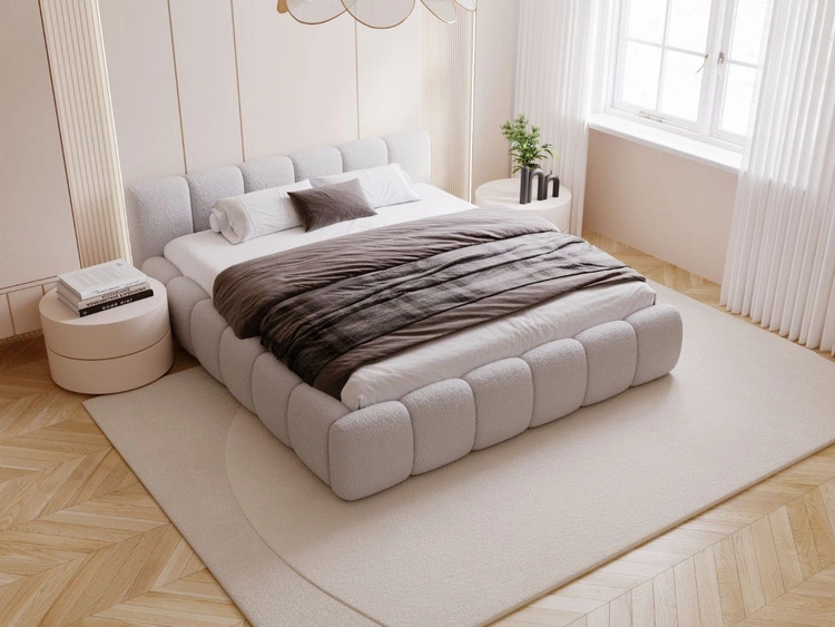 Polsterbett ohne Bettkasten mit Lattenrost 200x200 Cloud Low aus Bouclé-Stoff Grau
