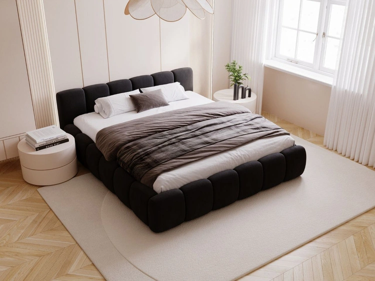 Polsterbett ohne Bettkasten mit Lattenrost 140x200 Cloud Low aus Samtstoff Schwarz