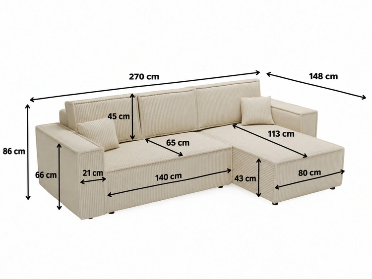 Ecksofa L-Form mit Schlaffunktion und Bettkasten Prato XL Hellgrau