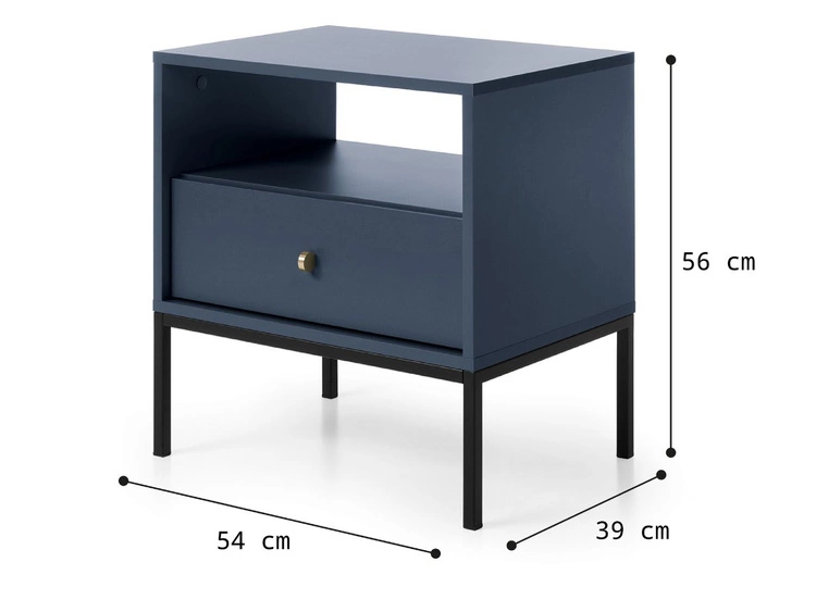 Nachttisch mit Schublade auf Schwarz Metallbeinen Amor Marineblau