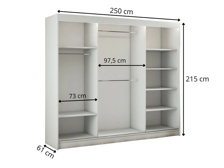 Schiebetürenschrank mit Sprossen 250 cm mit LED-Beleuchtung Ponti Weiß, Grau