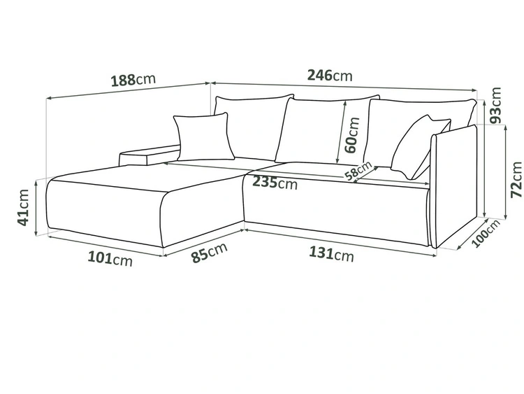 Ecksofa L-Form mit Schlaffunktion und Bettkasten Merivo Grün