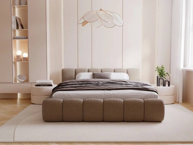 Polsterbett ohne Bettkasten mit Lattenrost 140x200 Cloud Low aus Bouclé-Stoff Braun