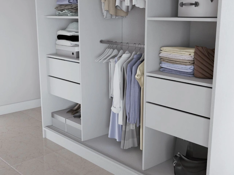 Schiebetürenschrank mit Lamellen und Spiegel 200 cm Lucena Weiß, Schwarz