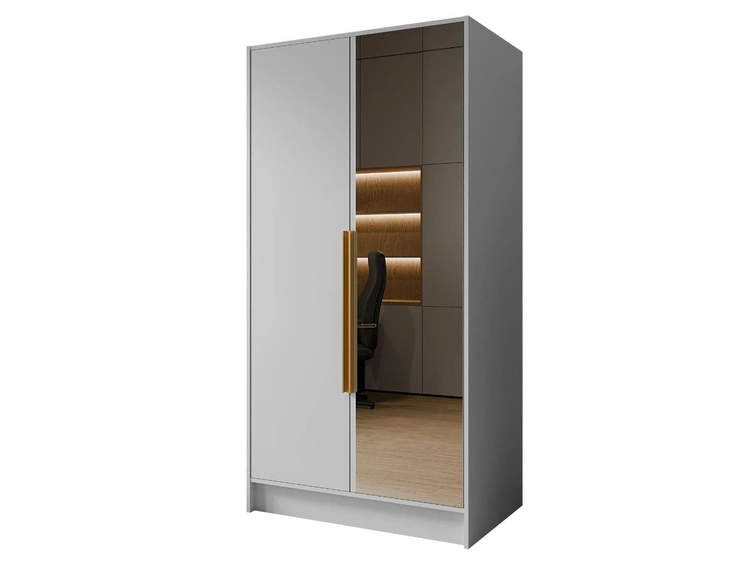 Kleiderschrank mit Spiegel 100 cm Lucca Weiß mit goldenen Griffen