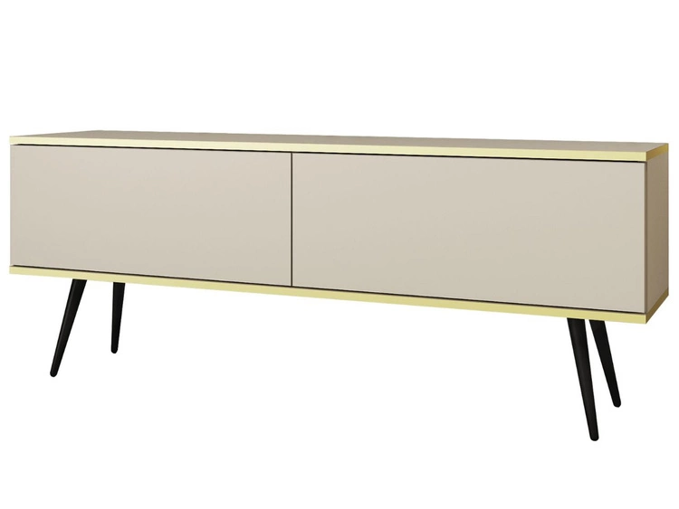 TV-Lowboard mit Türen 135 cm Diolo Beige mit glatter Front auf schwarzen Beinen