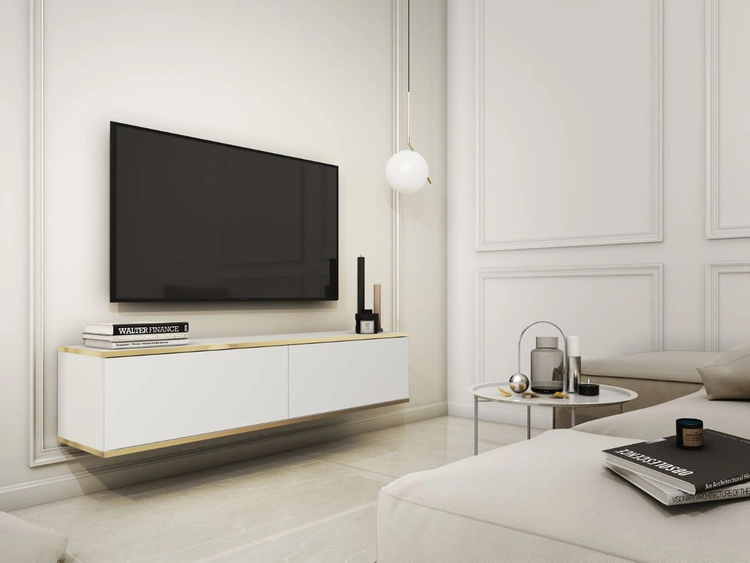 TV-Lowboard Hänge mit Türen 135 cm Diolo Weiß mit glatter Front