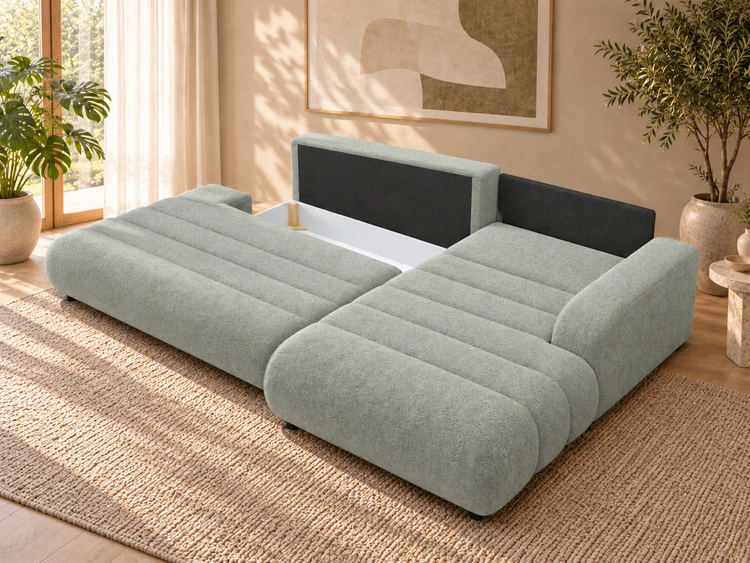 Ecksofa L-Form mit Schlaffunktion und Bettkasten Lisso Rechts Hellgrün