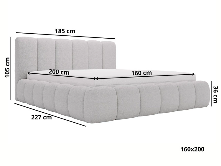 Polsterbett ohne Bettkasten mit Lattenrost 160x200 Cloud aus Bouclé-Stoff Schwarz