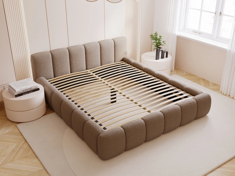 Polsterbett ohne Bettkasten mit Lattenrost 200x200 Cloud Low aus Bouclé-Stoff Braun