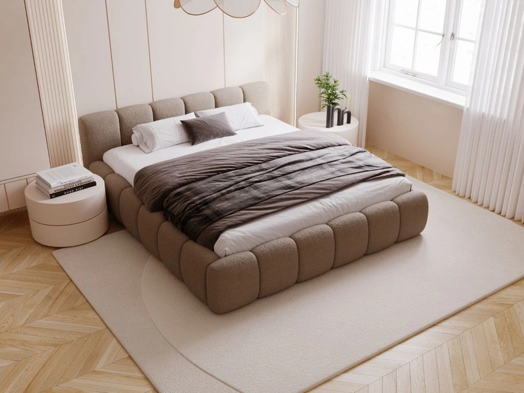 Polsterbett ohne Bettkasten mit Lattenrost 120x200 Cloud Low aus Bouclé-Stoff Braun