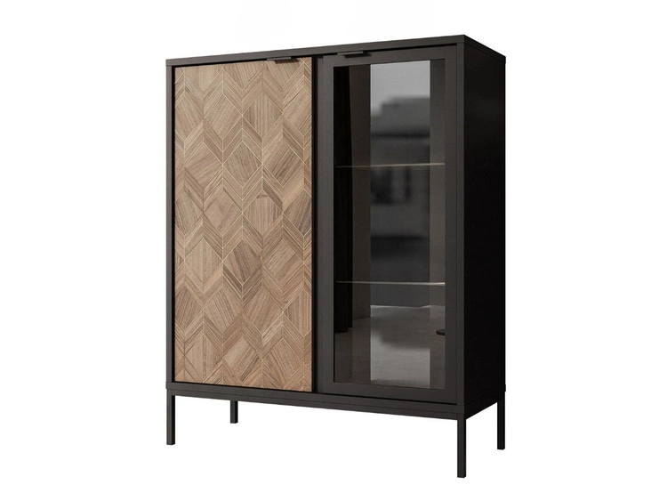 Vitrinenschrank mit LED 101 cm Tavio Schwarz, Liam Gold