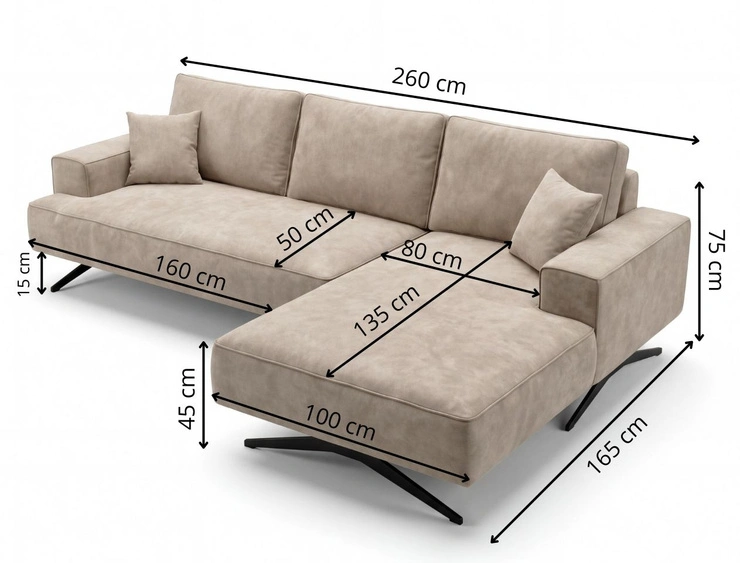Ecksofa L-Form auf Metallbeinen Leto Rechts Anthrazit