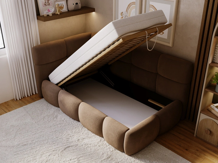 Gepolstertes Jugend-Einzelbett mit Bettkasten und Holzrost 90x200 Modo One Rechts Braun