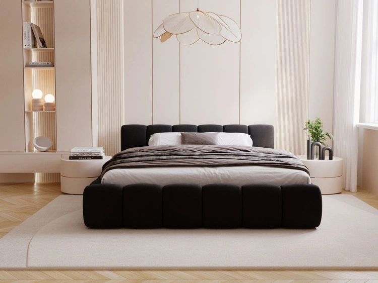Polsterbett ohne Bettkasten mit Lattenrost 160x200 Cloud Low aus Samtstoff Schwarz
