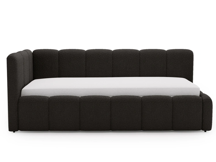 Jugendbett Einzelbett mit Bettkasten und Lattenrost 90x200 Cloud One Schwarz Bouclé-Stoff