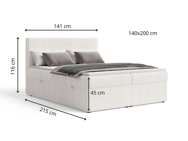 Boxspringbett mit Bettkasten 140X200 Brisa Creme