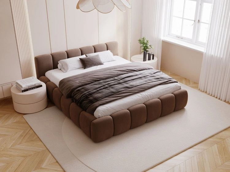Polsterbett ohne Bettkasten mit Lattenrost 120x200 Cloud Low aus Samtstoff Braun