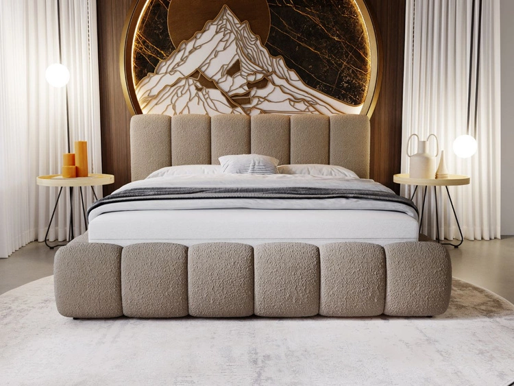 Polsterbett ohne Bettkasten mit Lattenrost 140x200 Cloud aus Bouclé-Stoff Braun