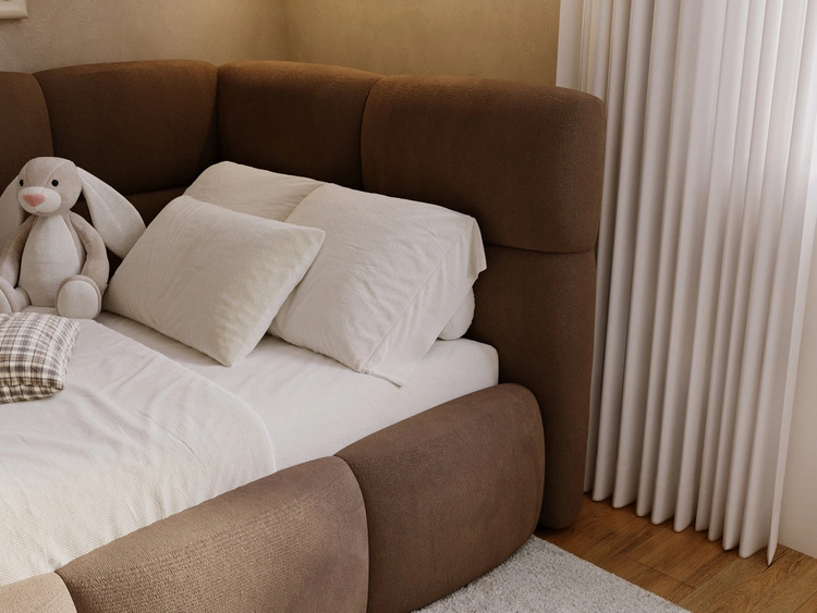 Gepolstertes Jugend-Einzelbett mit Bettkasten und Holzrost 90x200 Modo One Links Braun