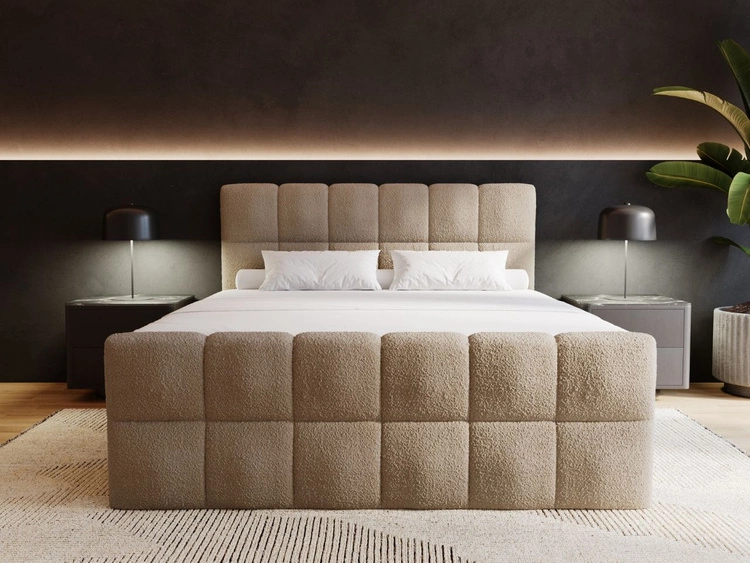 Boxspringbett mit Bettkasten 200x200 Bouclé-Stoff Alicante Braun