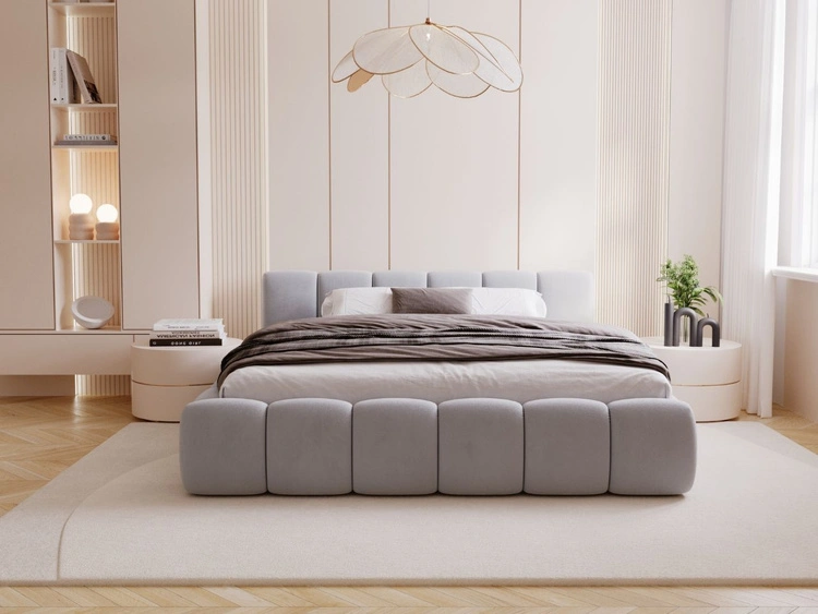Polsterbett ohne Bettkasten mit Lattenrost 120x200 Cloud Low aus Samtstoff Grau