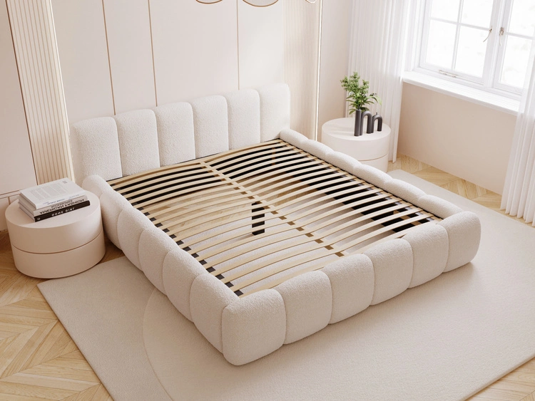 Polsterbett ohne Bettkasten mit Lattenrost 160x200 Cloud Low aus Bouclé-Stoff Beige