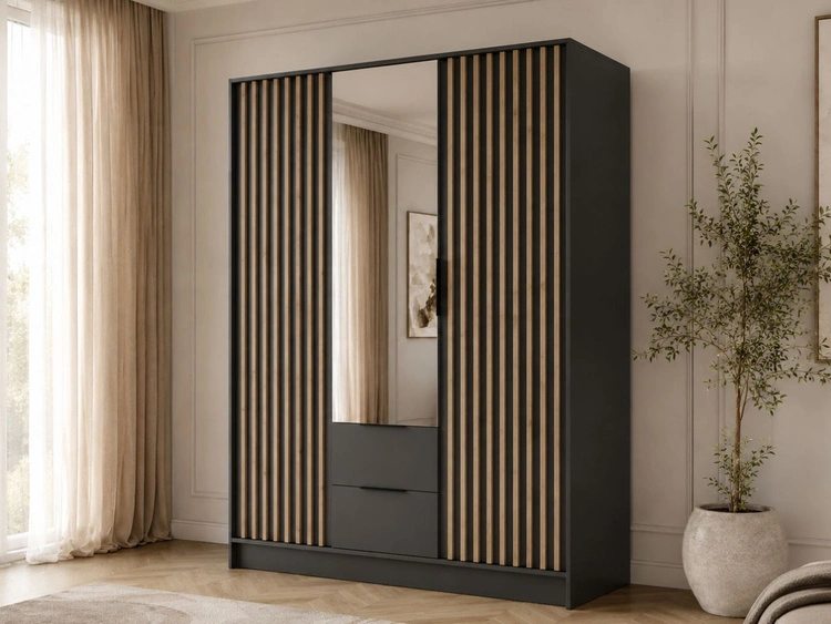 Kleiderschrank mit Spiegel 155 cm Macron Graphit, Artisan Eiche