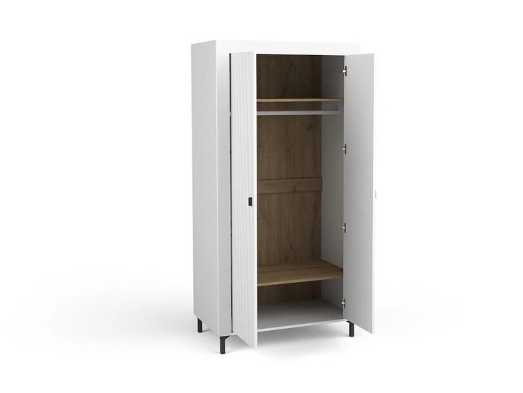 Kleiderschrank mit Drehtüren und Kleiderstange Messina Weiß