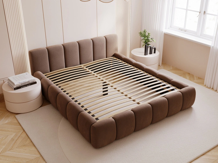 Polsterbett ohne Bettkasten mit Lattenrost 200x200 Cloud Low aus Samtstoff Braun